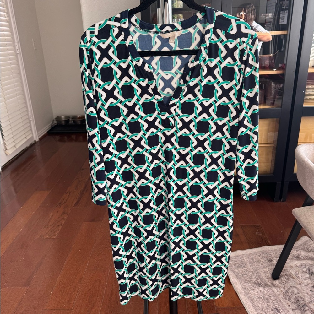 Banana Republic Navy and Teal Patterned Dress
